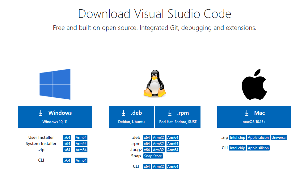 Сайт Visual Studio Code, кнопка загрузки
